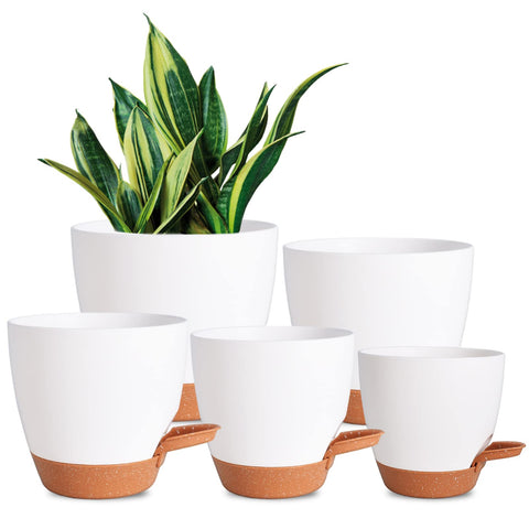 Vanslogreen self-watering pot 7-inch white with reservoir for indoor herbs
