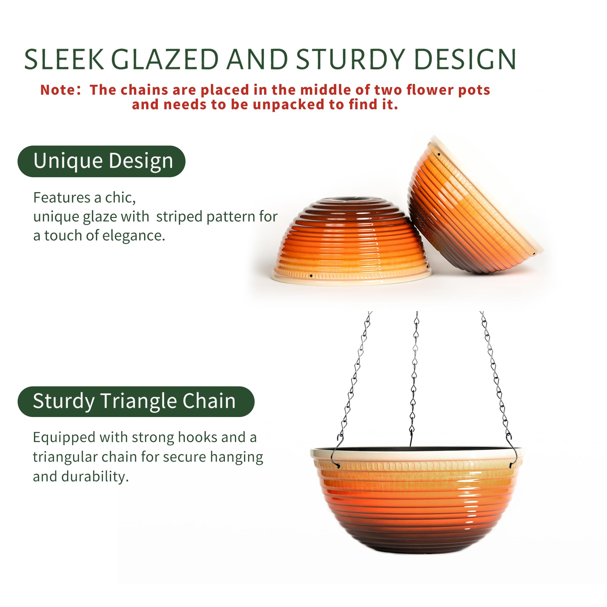 Vanslogreen triangular-chain hanging pot provides stable support.