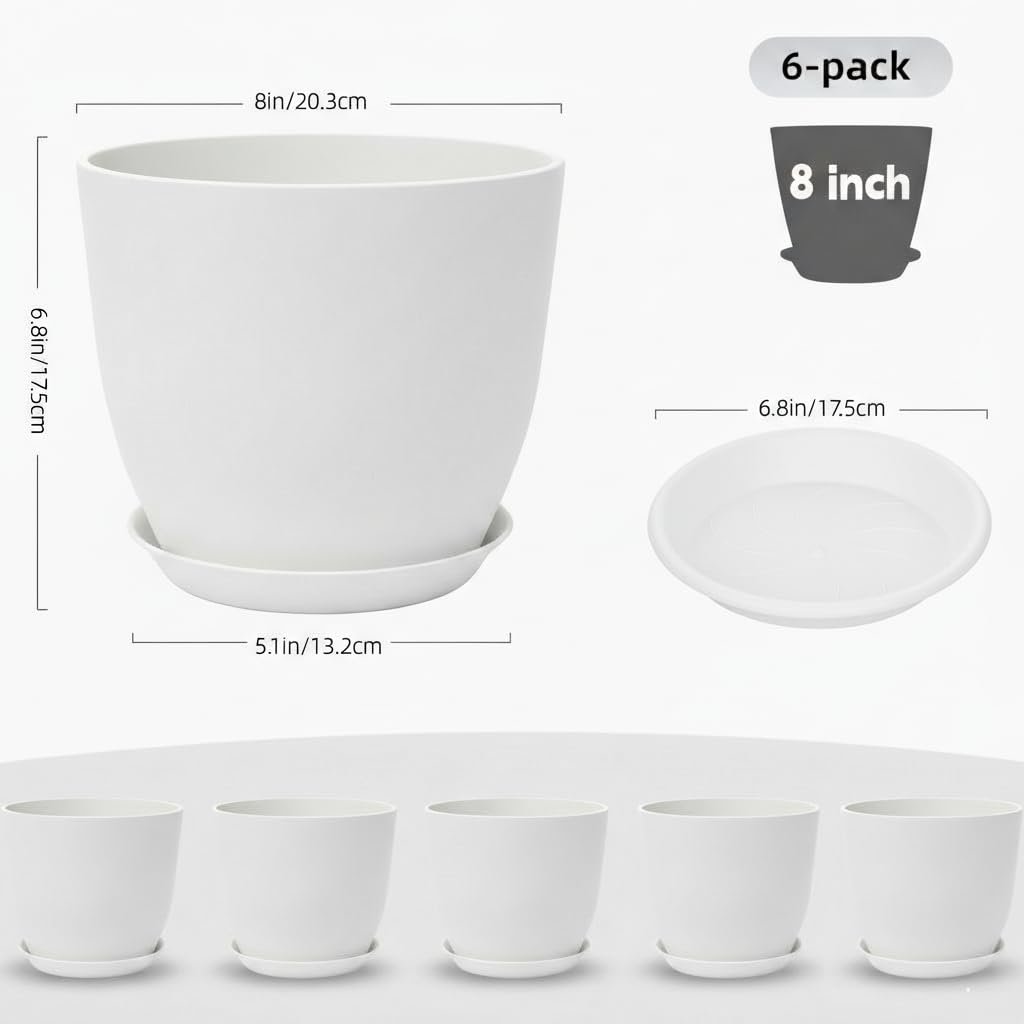 Vanslogreen white pot with drainage holes and removable saucer for cleanliness
