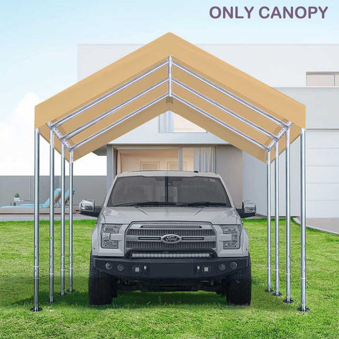 Vanteriam 10x20 beige canopy top cover demonstrates full coverage potential.