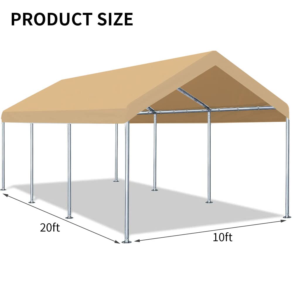 Vanteriam carport top cover 10x20 beige with grommets enables secure tie-downs.