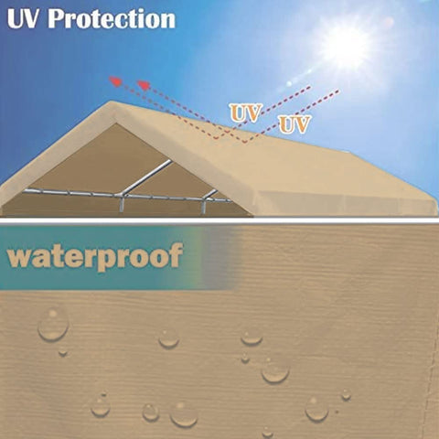 Vanteriam carport top cover 10x20 beige material close-up highlights durable fabric.