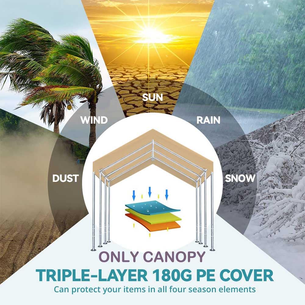 Vanteriam carport top cover beige packaging indicates easy replacement.