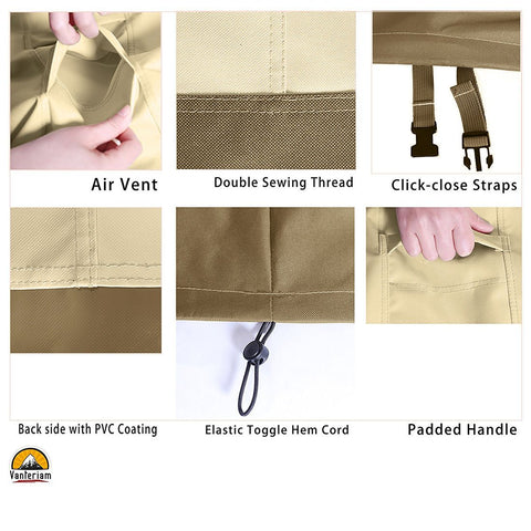Vanteriam elastic hem cord and buckled straps secure cover in high winds