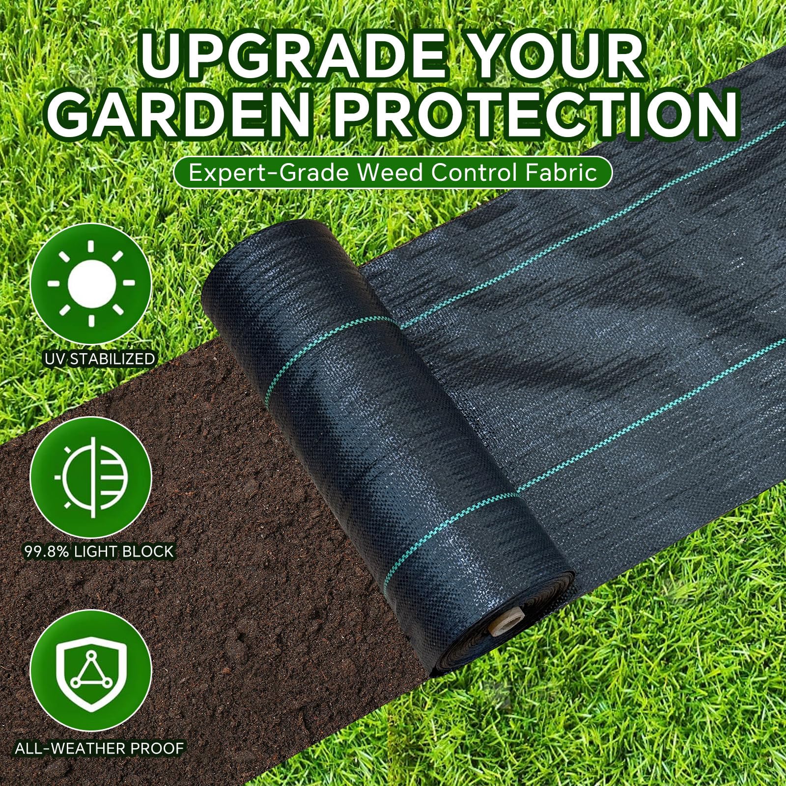 Vanver weed barrier unfolded to full 2.8 ft width for wide beds.