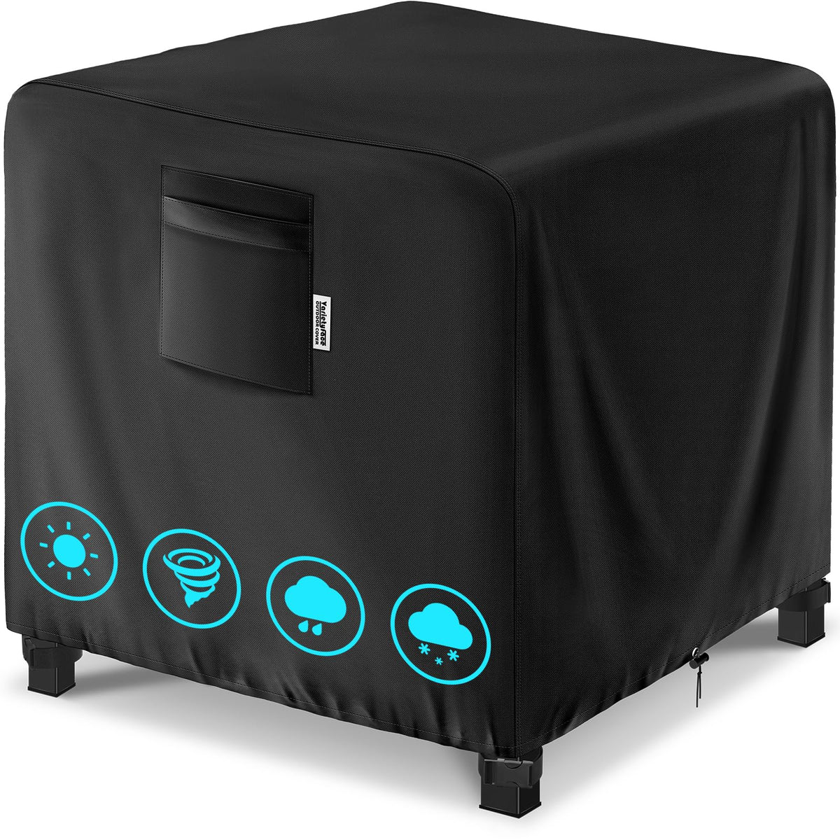 VARIETYFACE 32-square fire pit cover with buckle straps secures against winds.