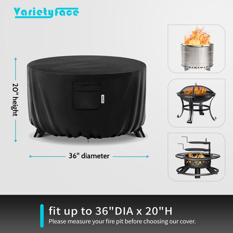 Varietyface round fire pit cover with drawstring for a snug fit.