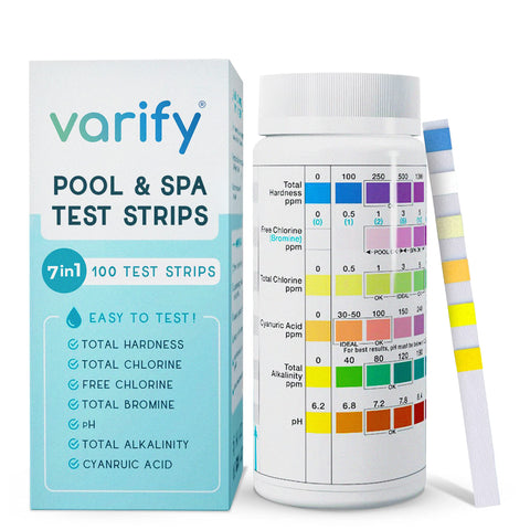Varify 7 in 1 test strip pack front showing kit contents for quick setup
