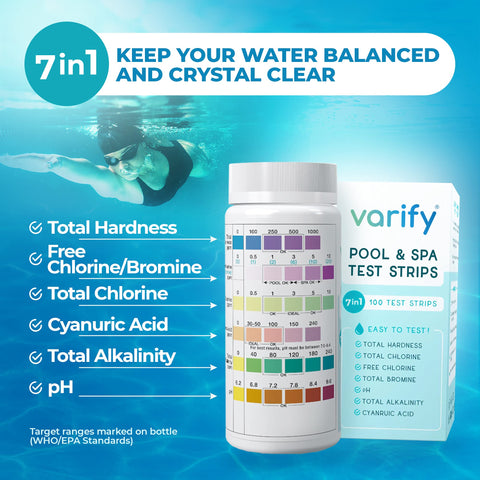 Varify dip strip into pool for fast testing results