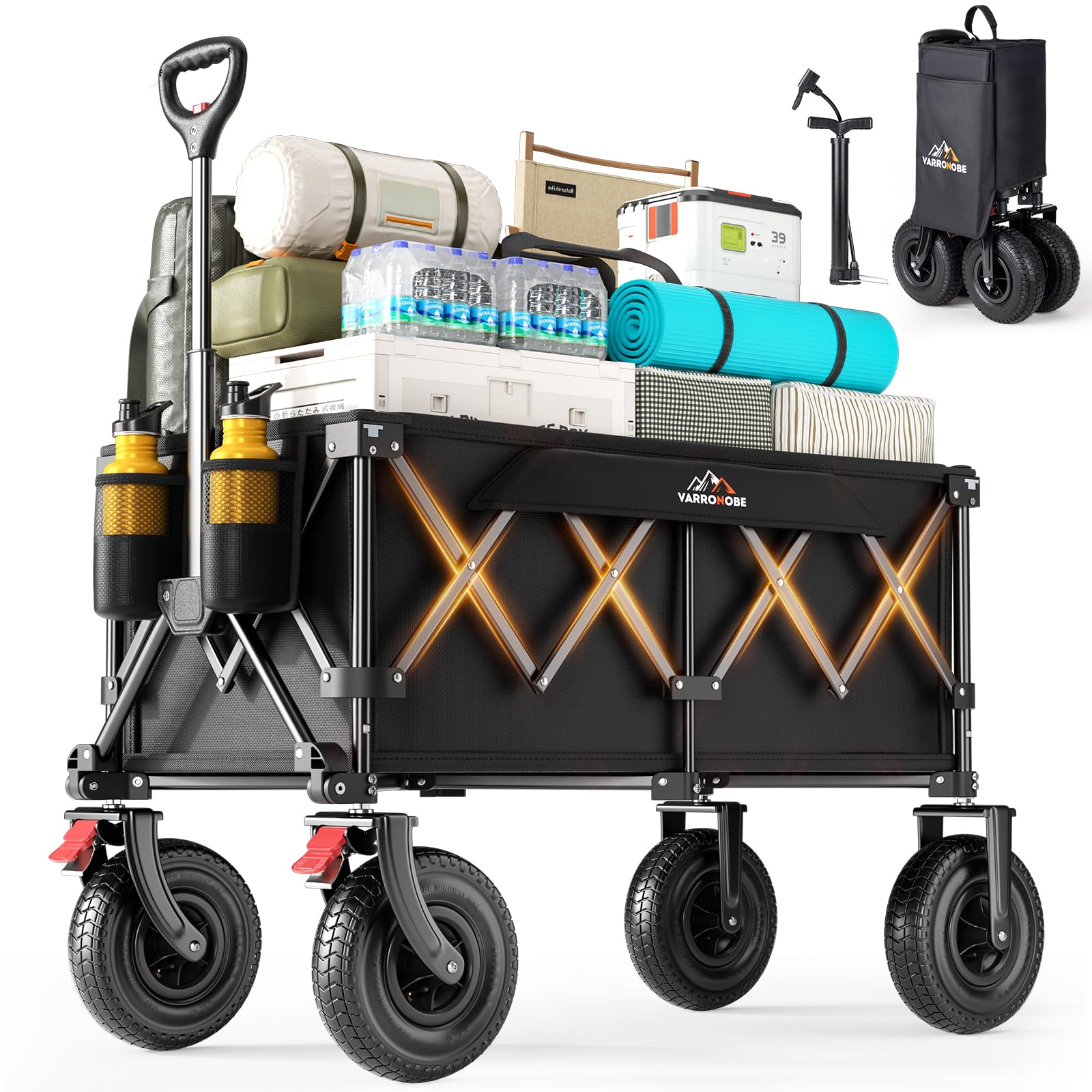 VARRONOBE beach wagon with 9x3 inflatable wheels navigates sand smoothly
