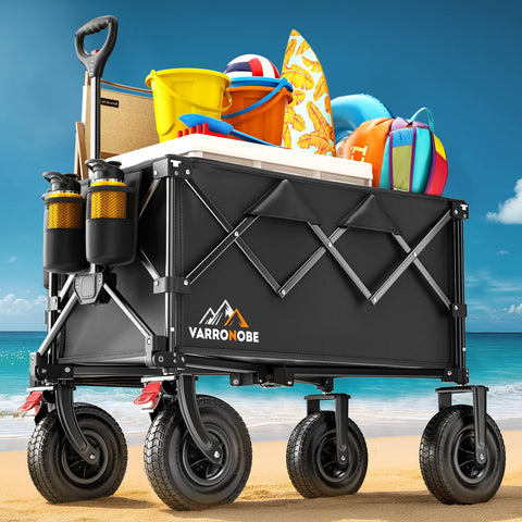 VARRONOBE beach wagon with 9x3 tires for sand traction and easy transport.