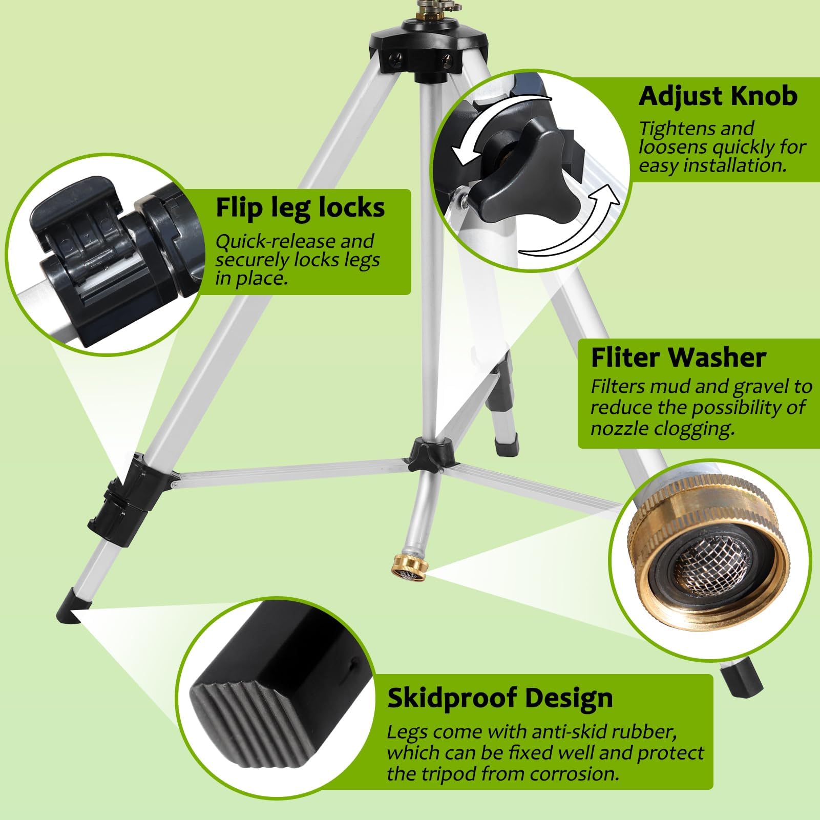 VASALAID anti-tip weighted tripod keeps sprinkler stable in wind