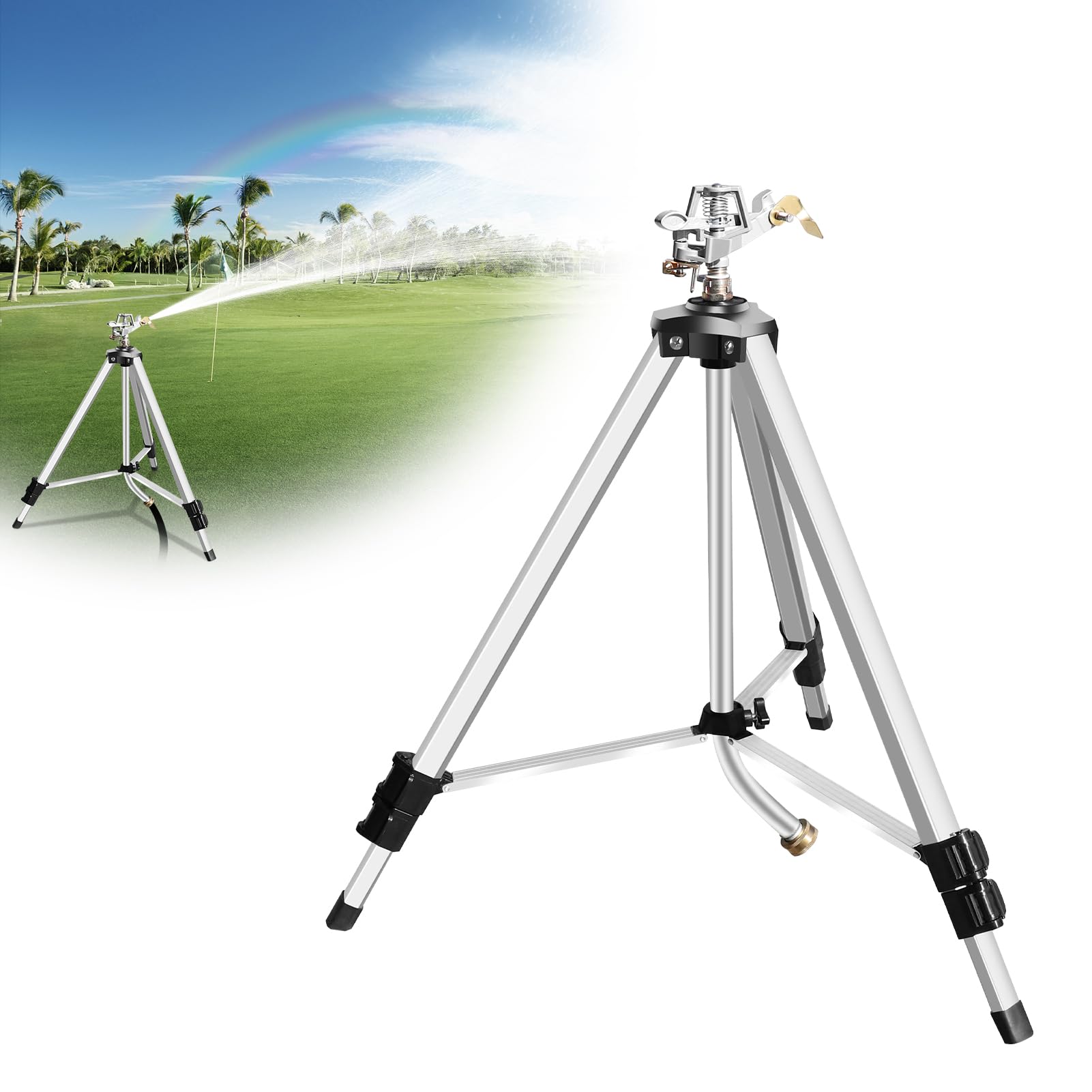 VASALAID heavy-duty tripod sprinkler with brass nozzle for durable outdoor watering