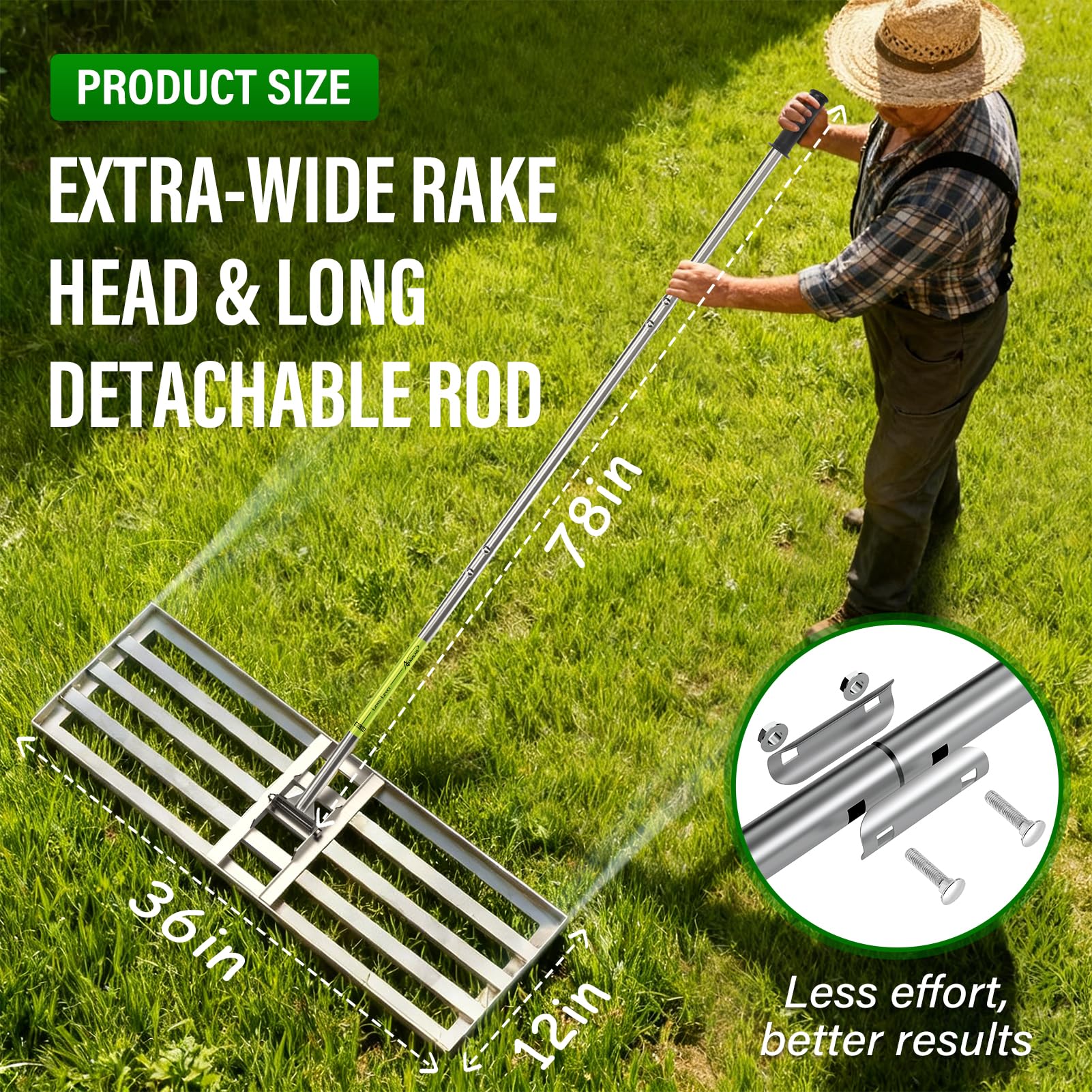 Stainless steel, powder coated lawn leveler resists rust and wear