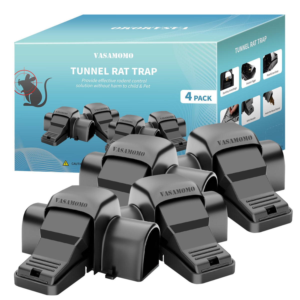 VASAMOMO large rat trap dual-entry tunnel for indoor and outdoor use.