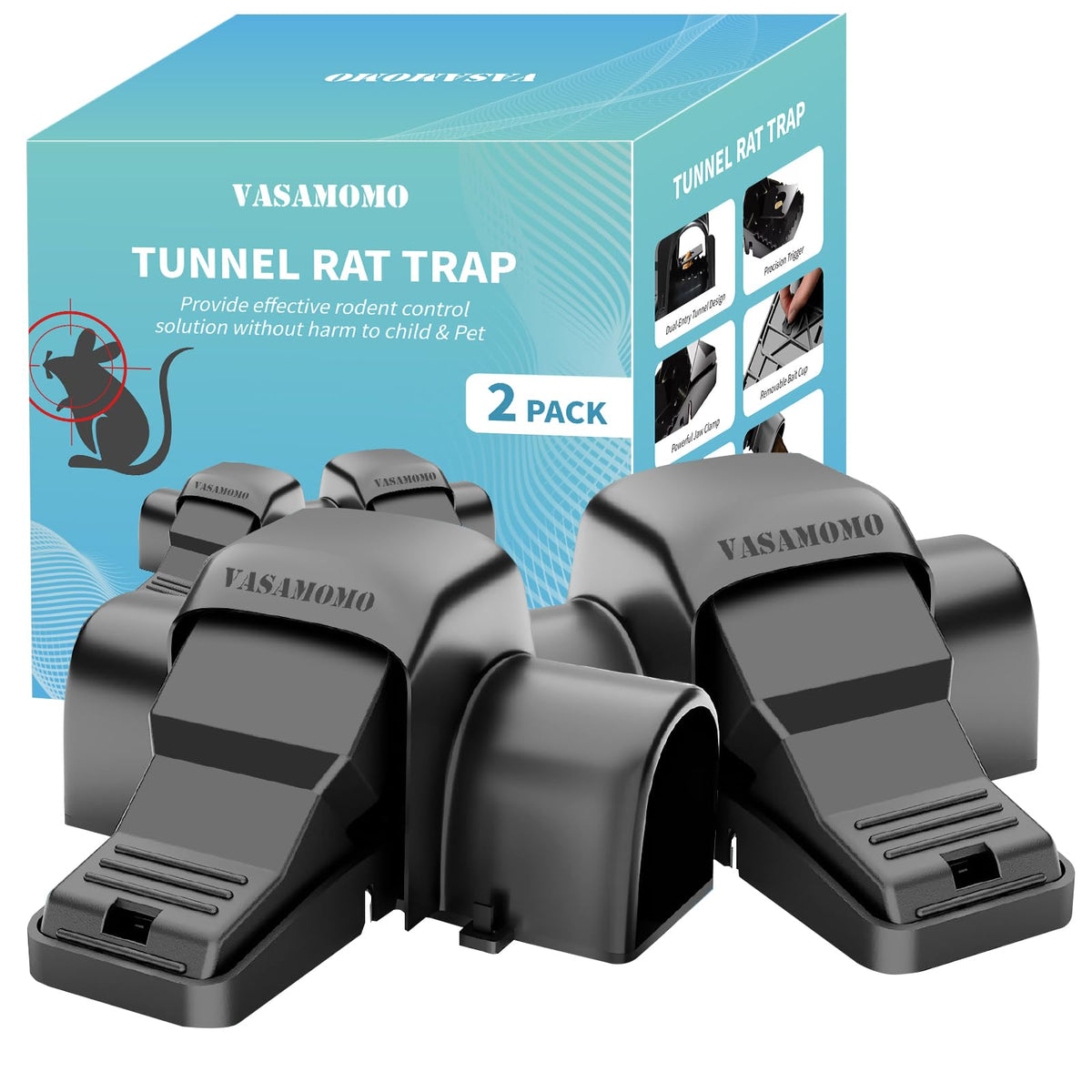 VASAMOMO large rat trap front view, durable and reusable for kitchens