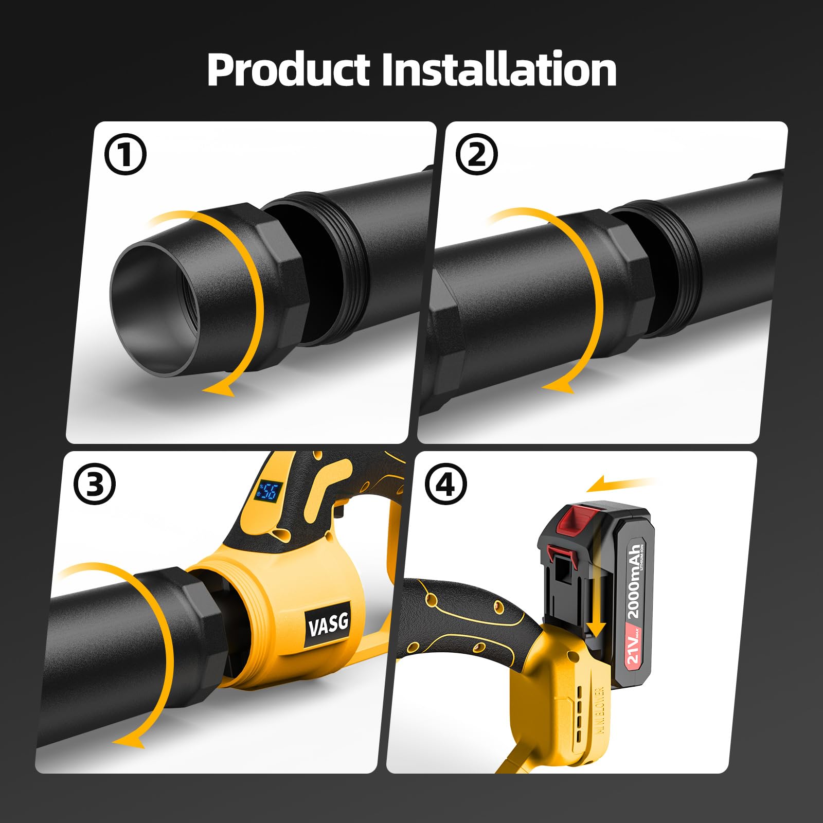 VASG Leaf Blower 3x 21V batteries extend cleanup time in yards.