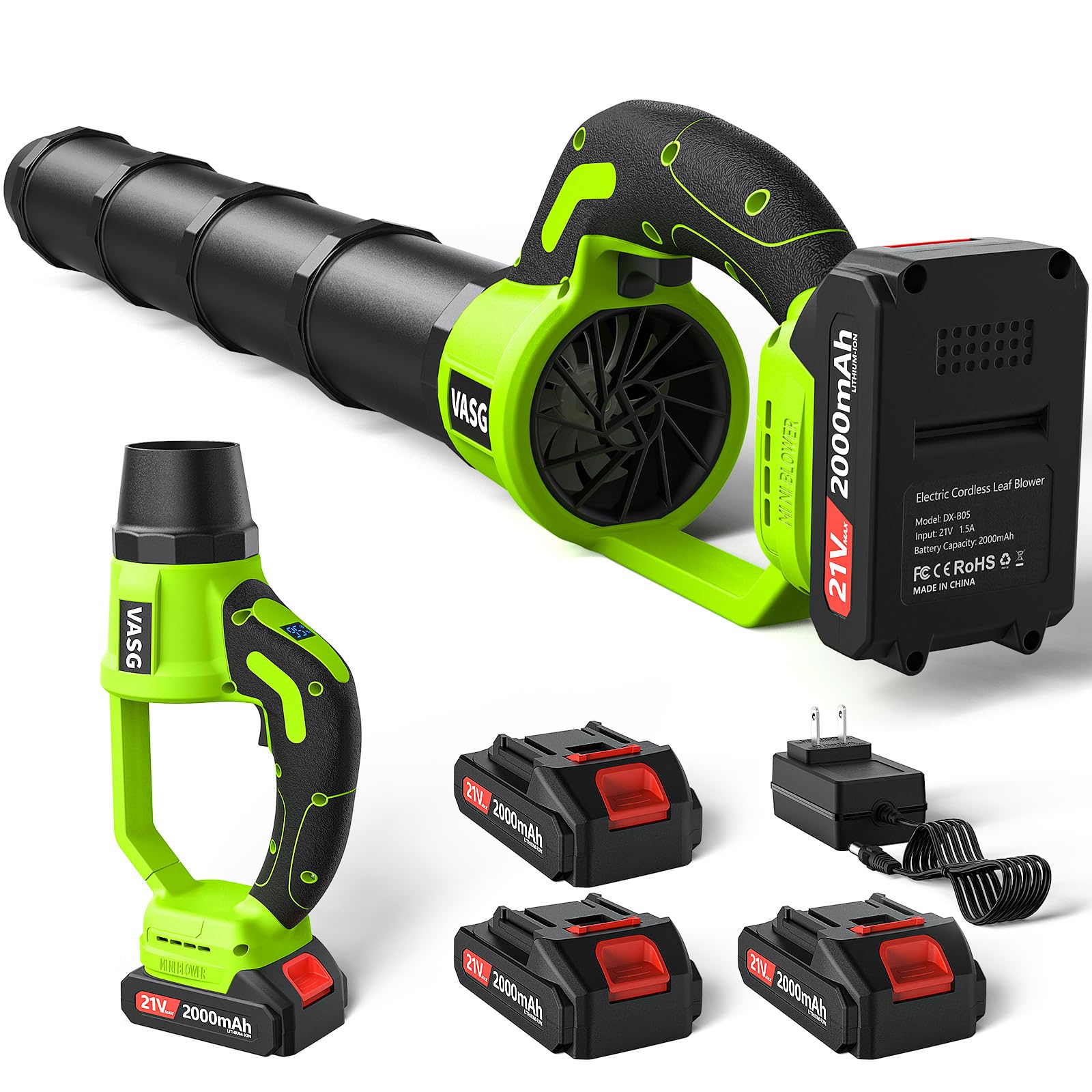 VASG leaf blower cordless with three batteries for extended outdoor use.