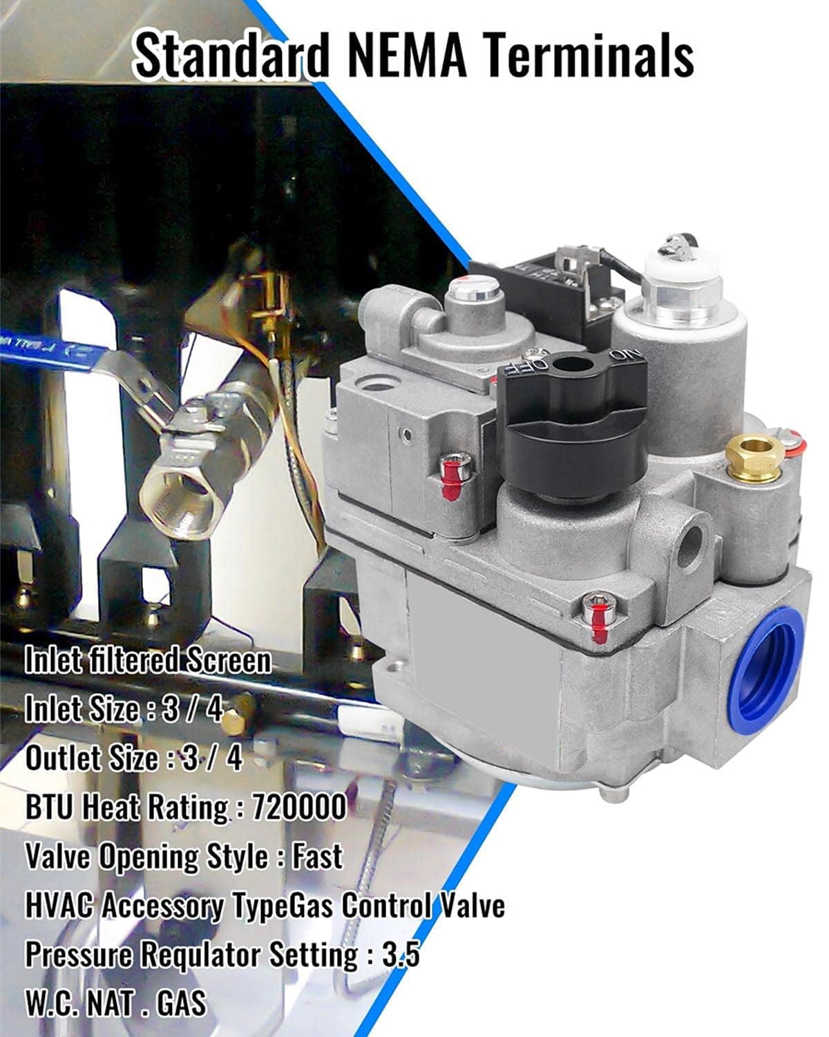 Vaticas 700-506 gas valve assembly shows integrated manual valve and regulator components.