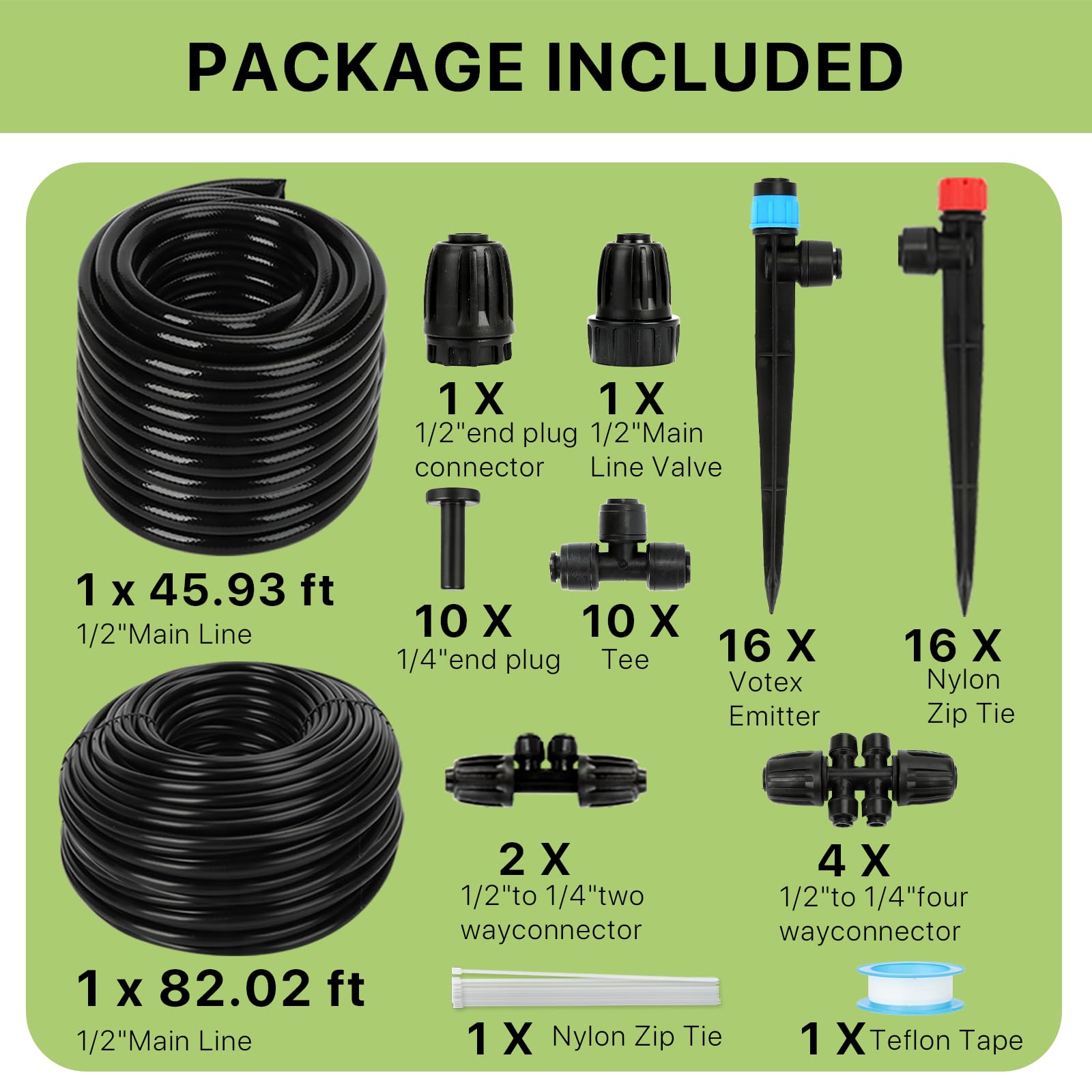 Vatony 82ft distribution tubing evenly spreads water across beds.