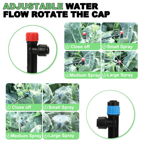 Vatony vortex emitters provide controlled drip to plant roots.
