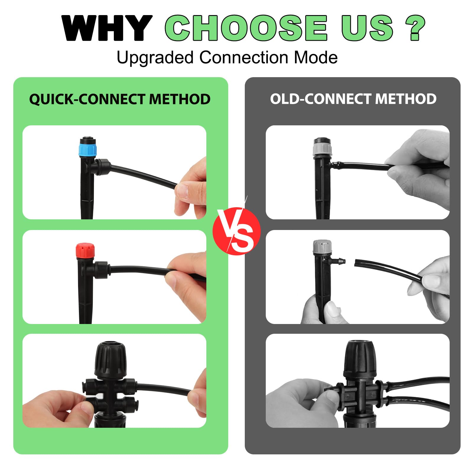 Vatony four-way connector creates multiple irrigation branches.
