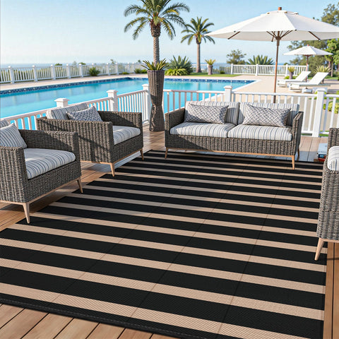 Vaukki versatile rug for patio, deck, RV, and camping.