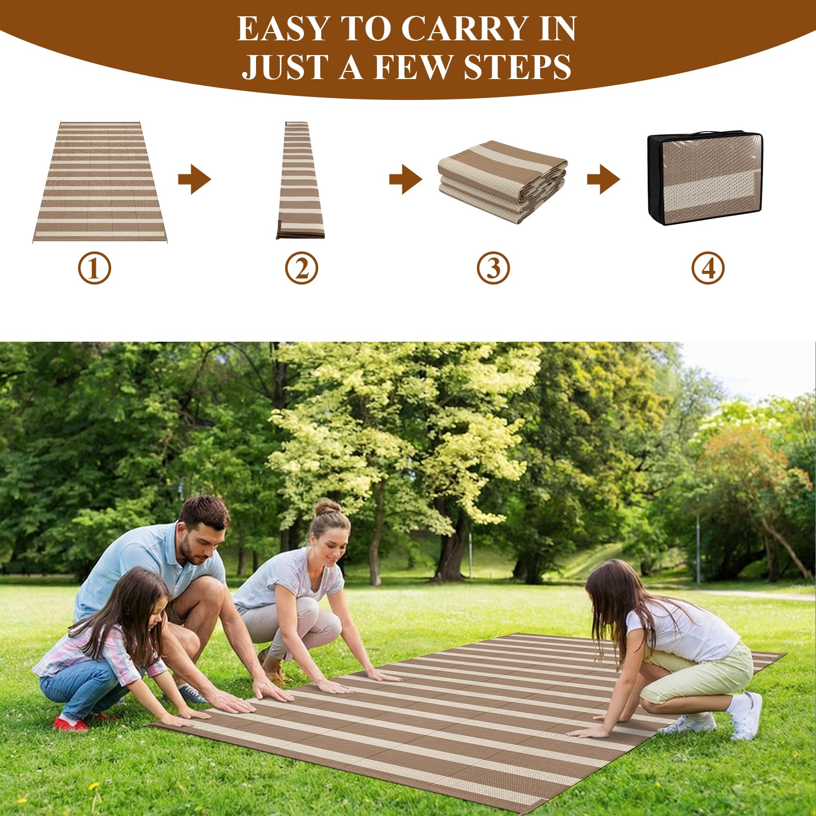 Vaukki waterproof patio rug, easy to clean after spills and sand.