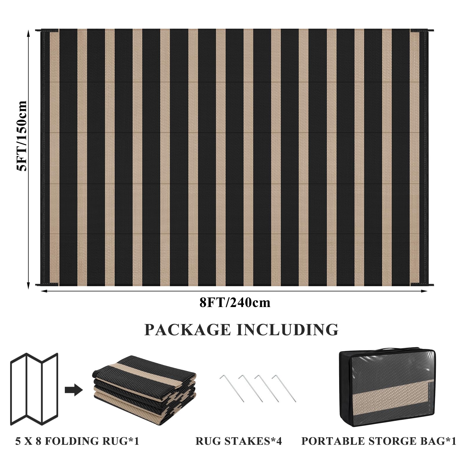 Vaukki reversible outdoor rug with stripe design enhances any patio space.