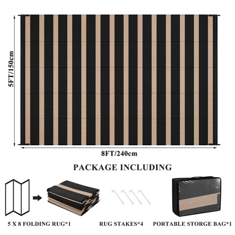 Vaukki reversible outdoor rug with stripe design enhances any patio space.