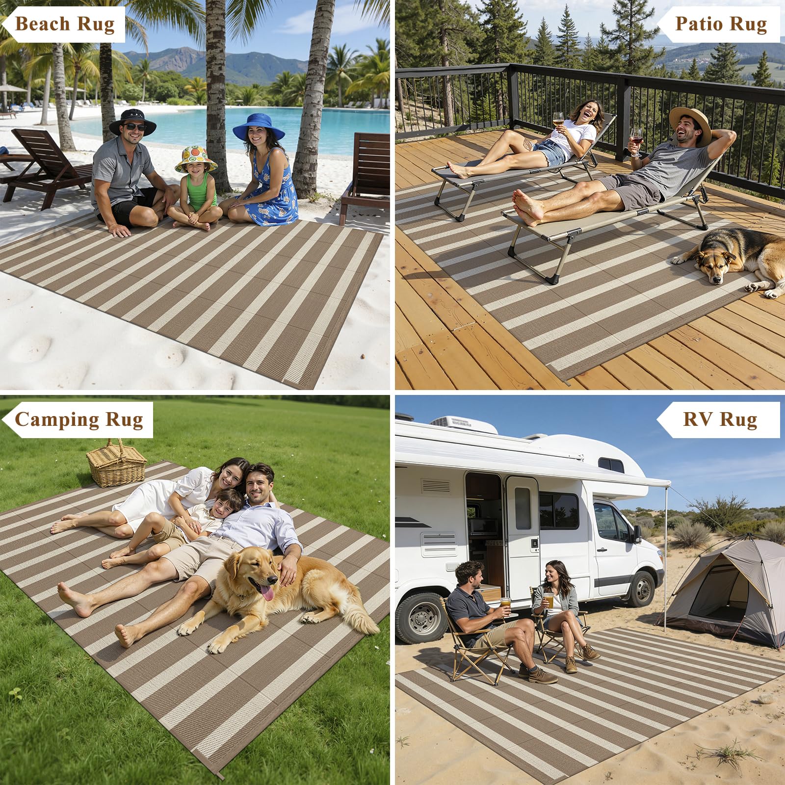 Vaukki brown and beige RV carpet, suitable for decks and travel setups.