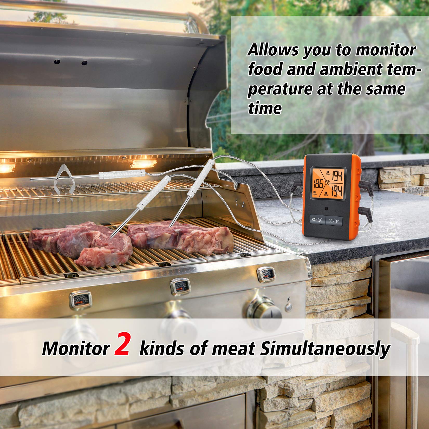 VAUNO IPX7 waterproof probes for durable outdoor cooking.