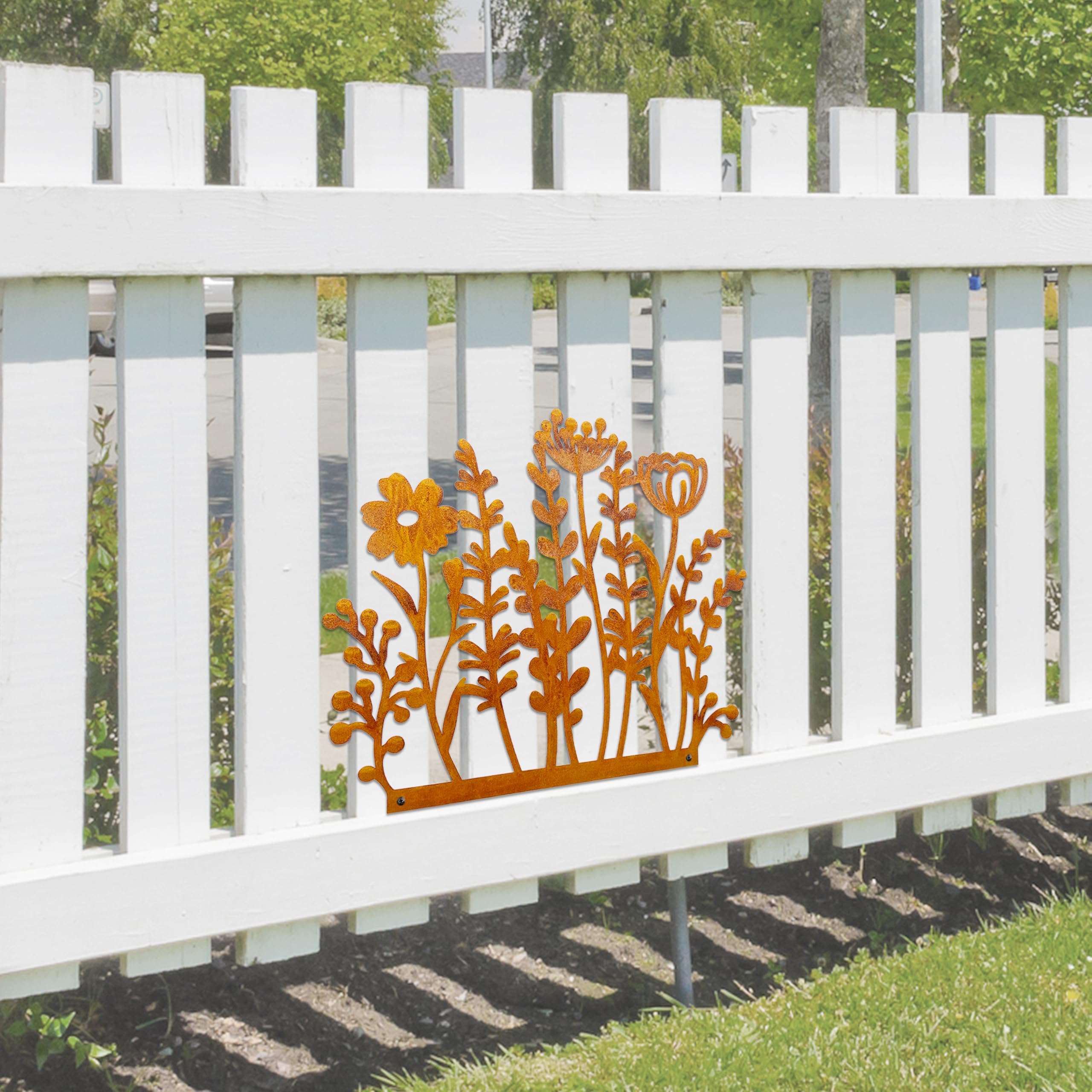 Rust finish on Vausart wildflowers enhances natural outdoor ambiance
