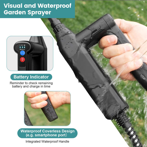 VAXMAY 7.4V motor delivers strong spray for garden tasks.