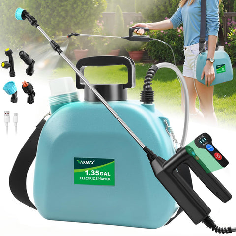VAXMAY battery powered sprayer with tank and fill opening for easy refills.