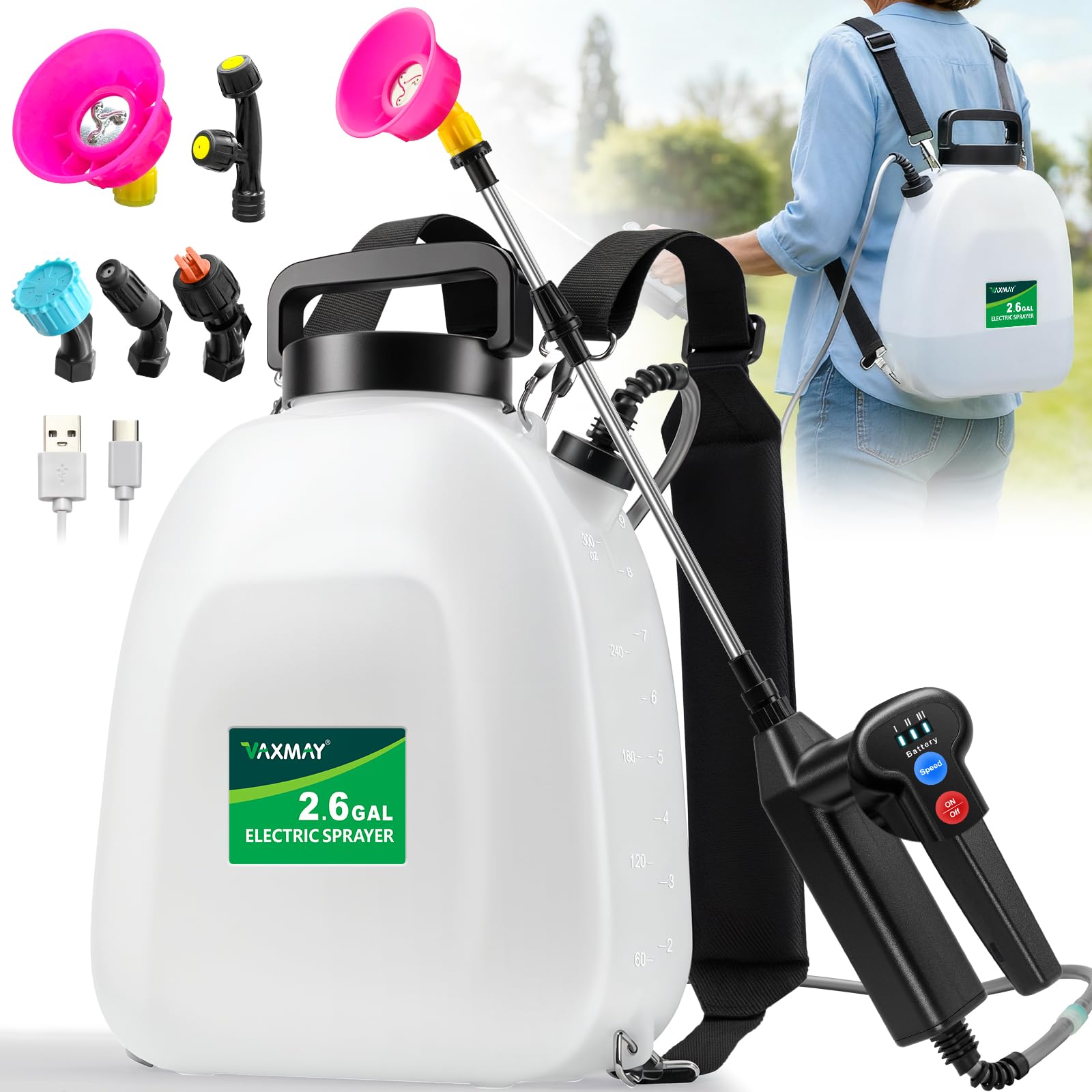 VAXMAY battery-powered sprayer tank for efficient watering and spraying tasks.