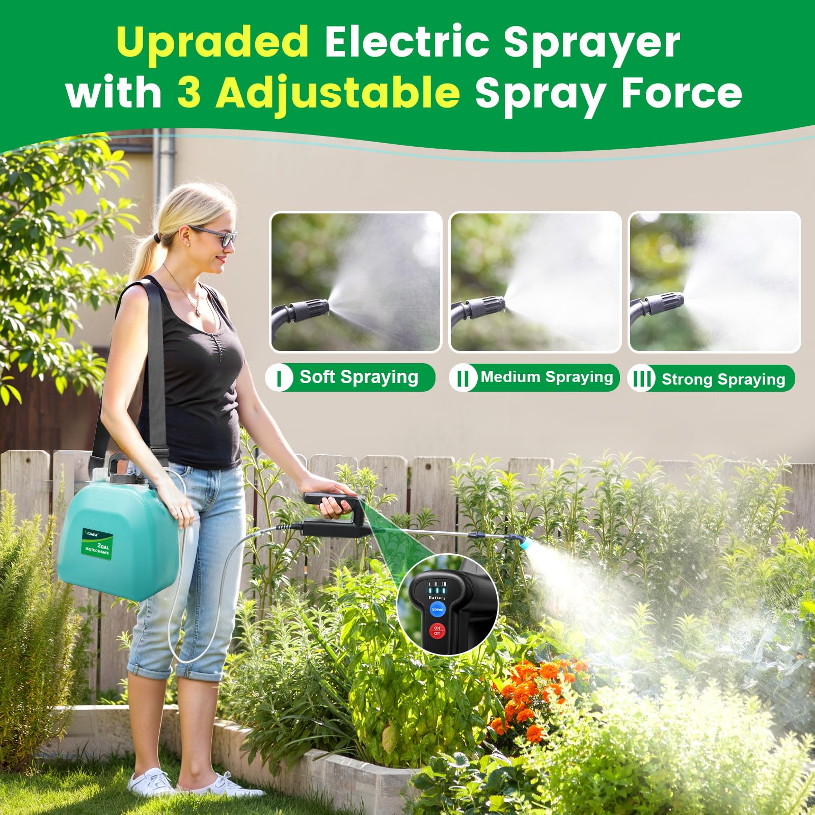 VAXMAY adjustable speed indicator for tailored garden spraying.