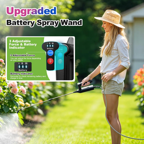 VAXMAY sprayer wand features 3 speeds and battery indicator for precise control.