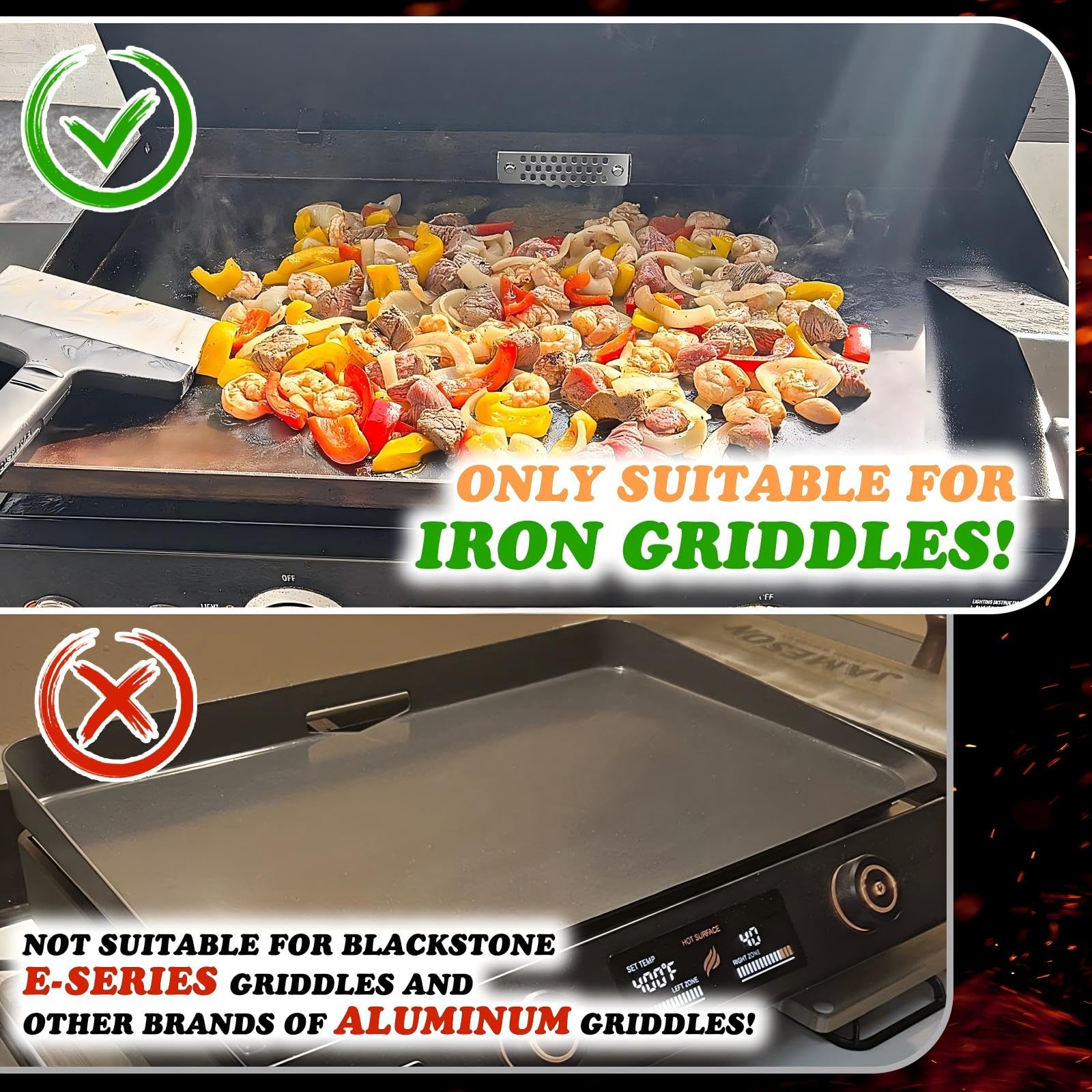 Food mesh screen on griddle blocks debris from entering the rear grease trap