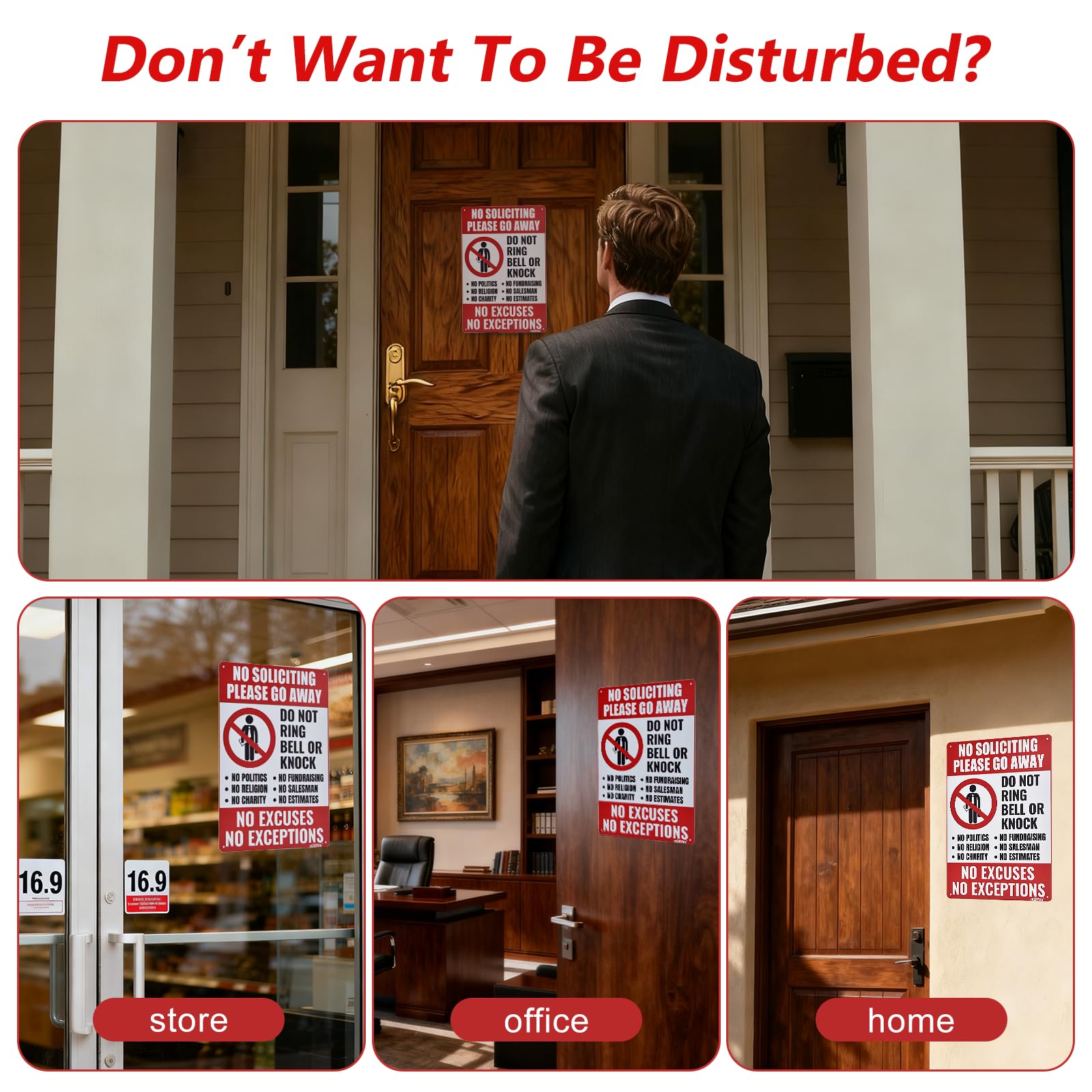 Vazioyar No Soliciting Sign—outdoor-ready, weatherproof for year-round use.