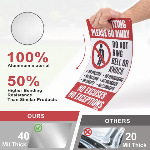 Vazioyar No Soliciting Sign—side view highlighting durable aluminum construction.