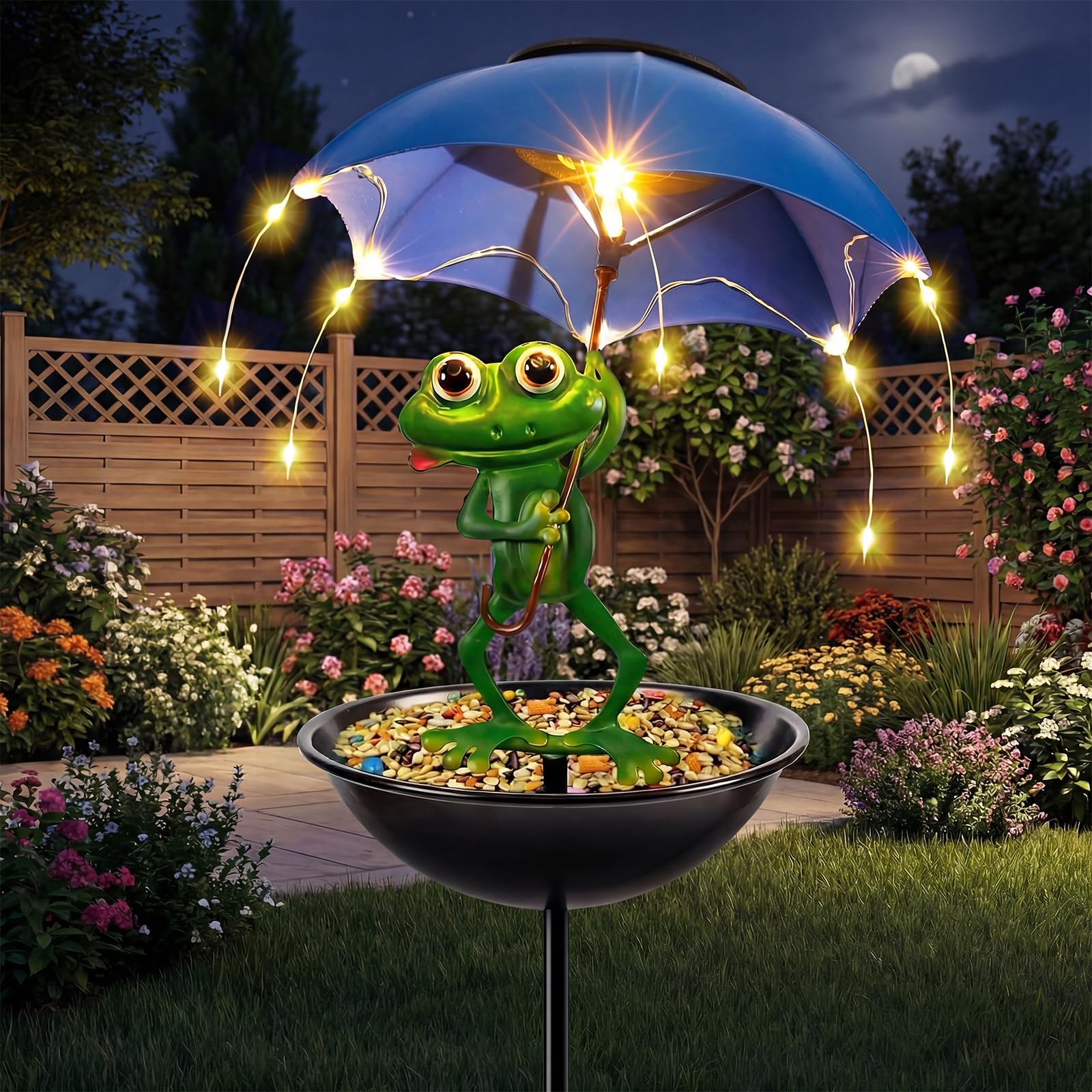 Vbioa solar bird feeder frog garden decor attracts birds and adds color to your yard.