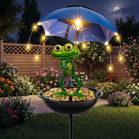 Vbioa solar bird feeder frog garden decor attracts birds and adds color to your yard.