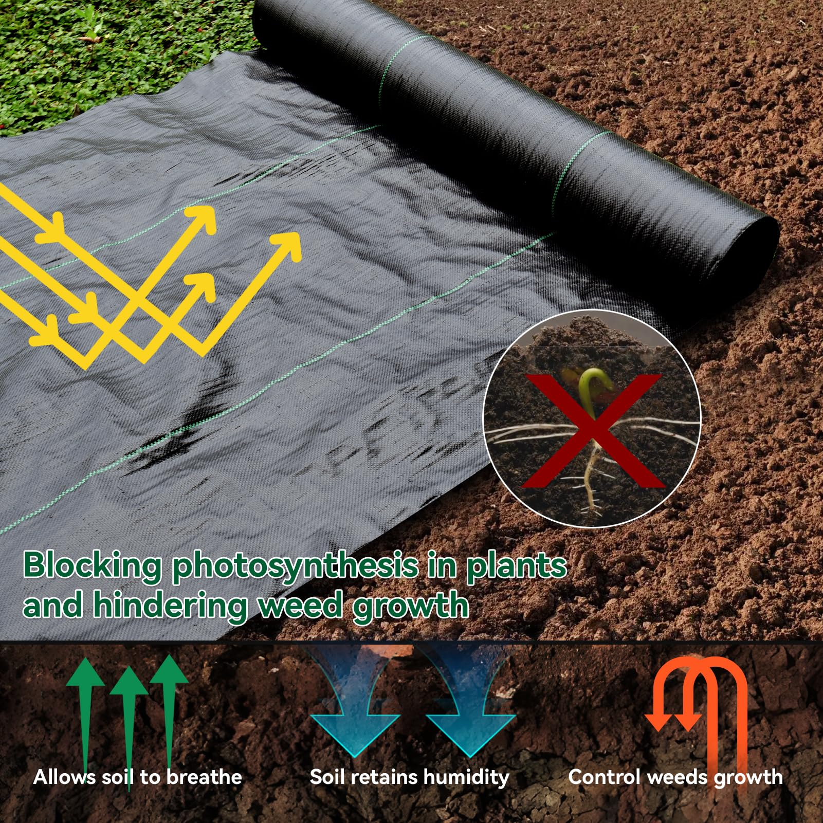 VBWSL permeable weed barrier fabric promotes drainage in garden beds.