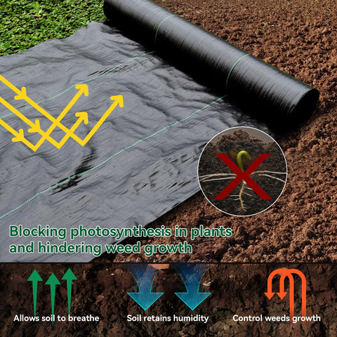 VBWSL permeable weed barrier fabric promotes drainage in garden beds.