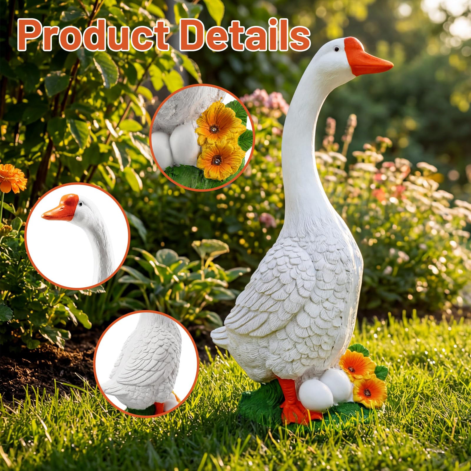 vchin goose statue daytime view with warm glow boosts curb appeal.