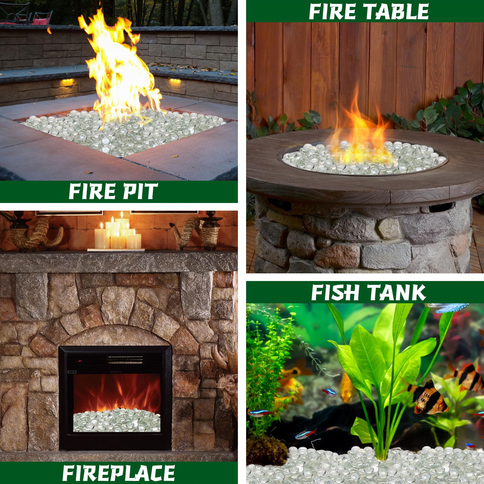 VCHIN outdoor fire pit glass sparkles in sun and flame