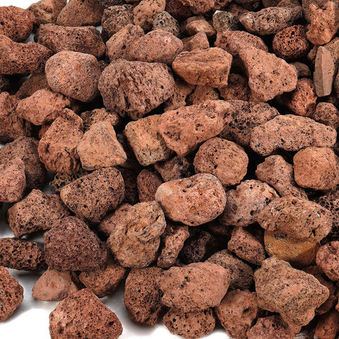 Vchin red lava rocks close-up show vibrant color and porous surface for flame efficiency.