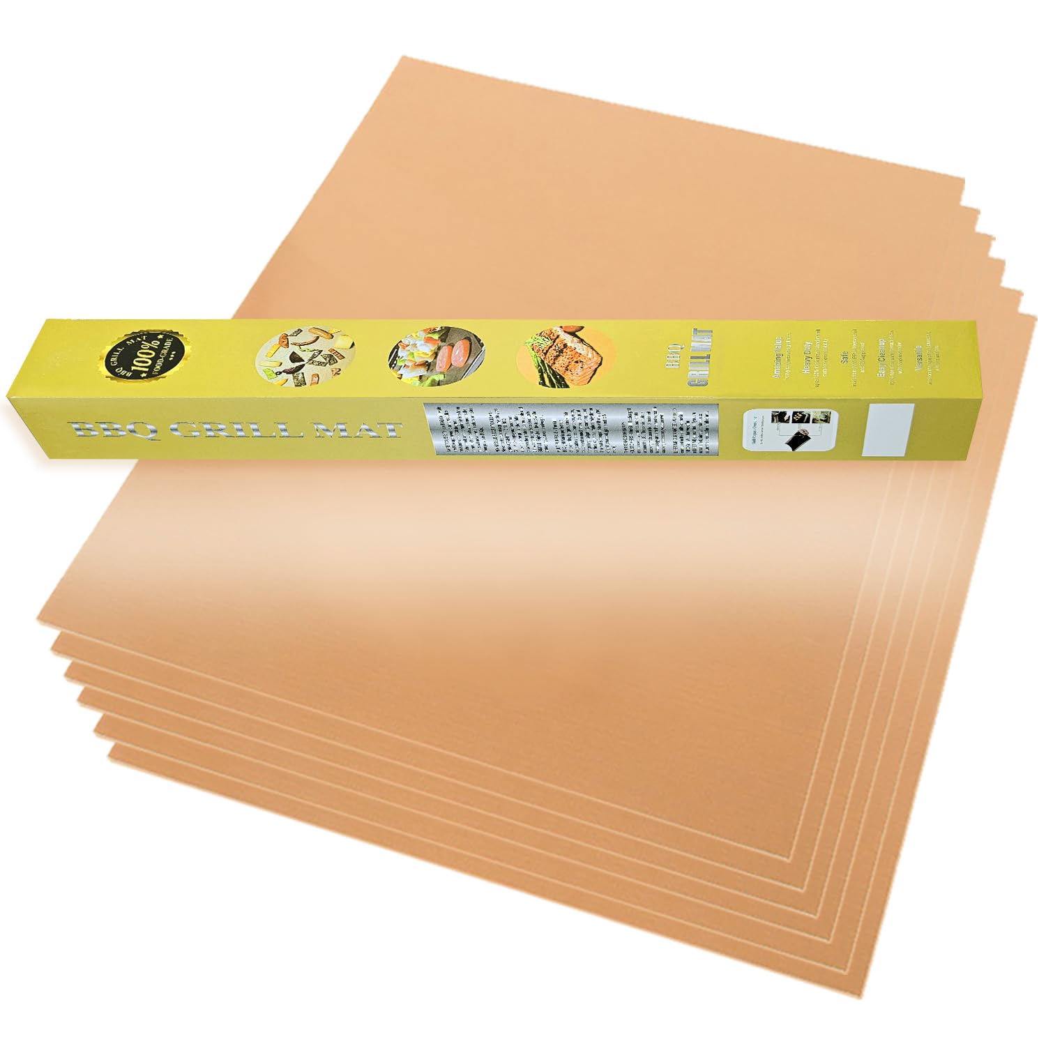 VCHOMY copper grill mats in a 6-pack on a grill for easy cleanup.