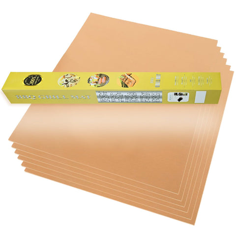 VCHOMY copper grill mats in a 6-pack on a grill for easy cleanup.